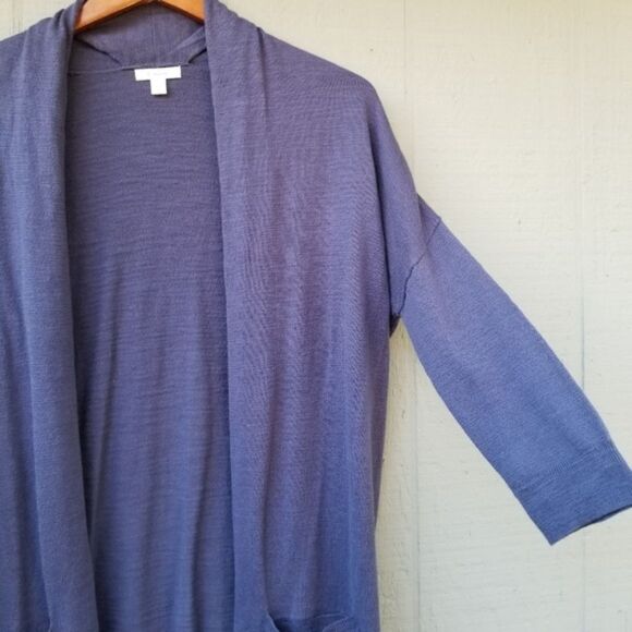 Caslon Cotton Blue Long Open Cardigan Sweater S P - Picture 1 of 7